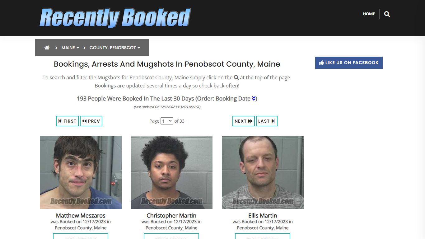 Bookings, Arrests and Mugshots in Penobscot County, Maine