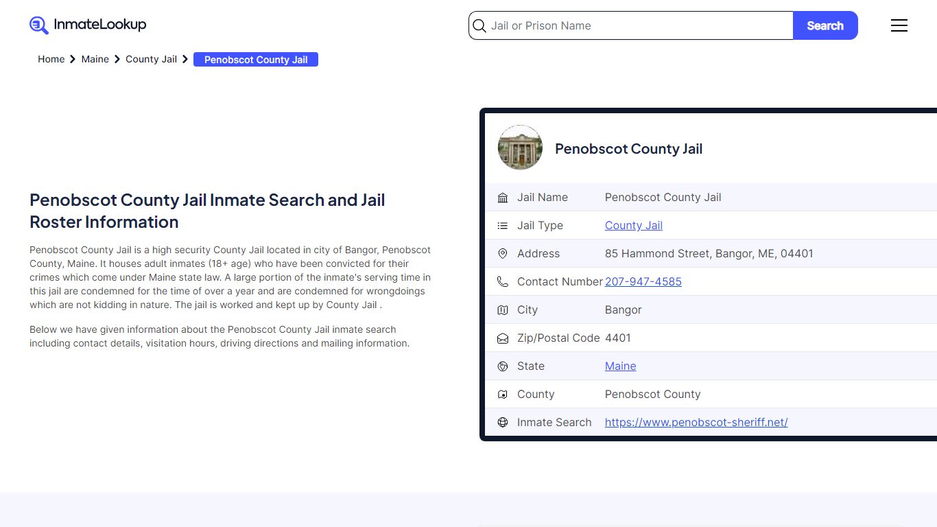 Penobscot County Jail Inmate Search and Jail Roster Information